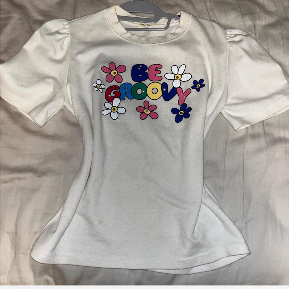 White Tee with Groovy Floral Design